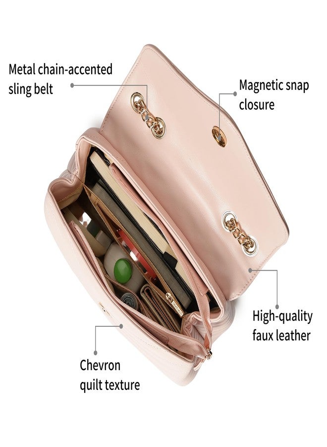 Fastrack Chevron Quilted Sling Bag for Women | Faux Leather Crossbody with 3 Compartments, Zip and Magnetic Flap Closure, Chain Strap | Trendy Everyday Sling for Casual and City Outings - Image 3